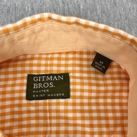 Gitman Bros. Shirt Mens M Long Sleeve Button Down Orange Gingham Plaid USA Made - Picture 5 of 9